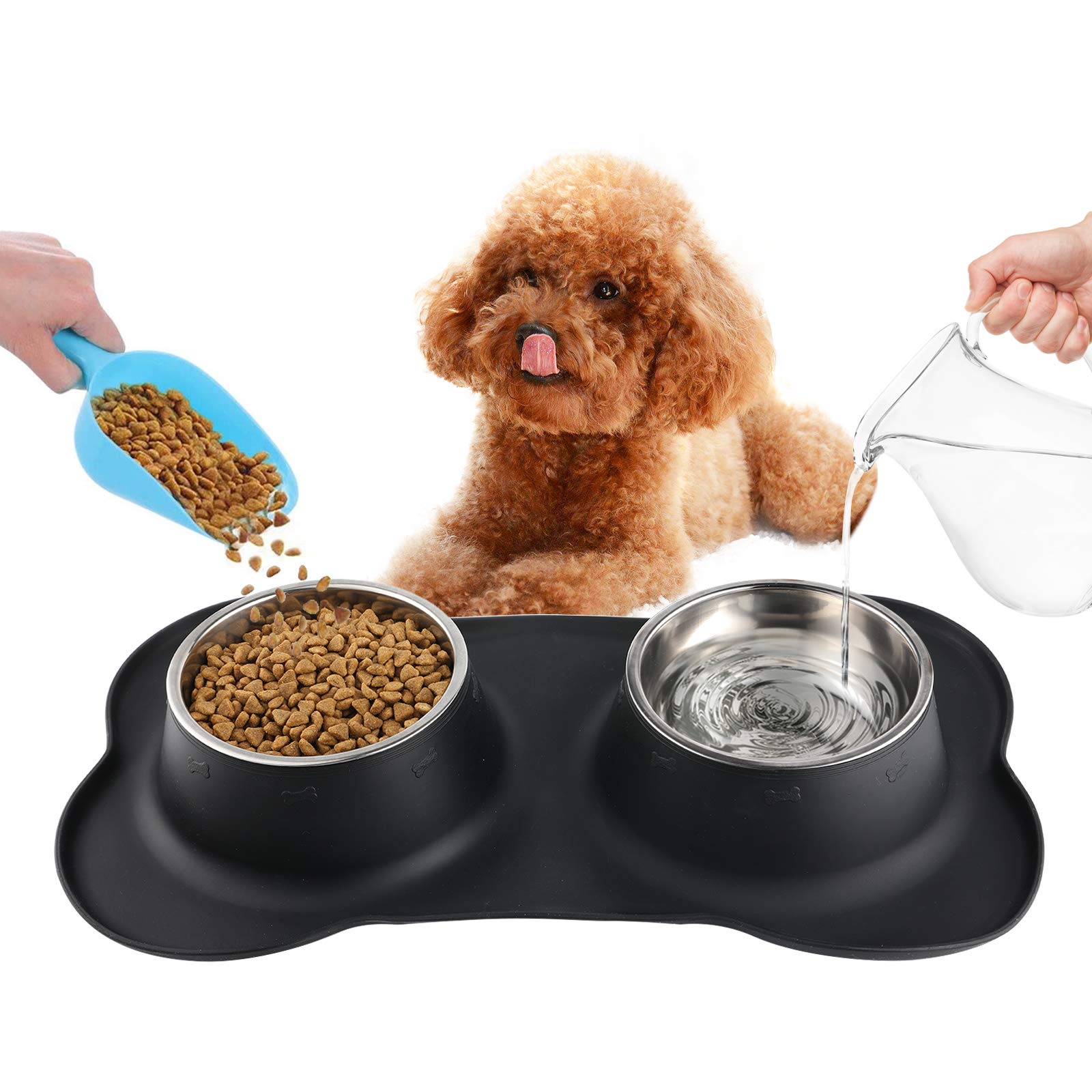 Double 400ml Stainless Steel Pet Dog Food Water Bowl with Anti